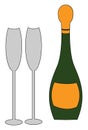 Champagne with glass vector or color illustration