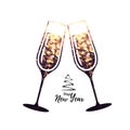 Champagne glass vector icon with golden sparkle background Royalty Free Stock Photo