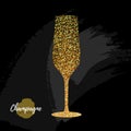 Champagne glass vector icon. Golden sparkle champagne glass on black background Royalty Free Stock Photo