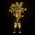 Champagne glass vector icon. Golden sparkle champagne glasses Royalty Free Stock Photo