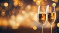 Champagne in glasses against the background of New Year\'s lights Royalty Free Stock Photo