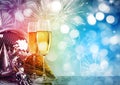Champagne glasses against New Years background