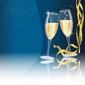 Champagne glasses on blue - new year concept