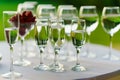 Champagne glasses on the buffet table. Table setting for a buffet at a party. Royalty Free Stock Photo