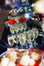 Champagne glasses on the buffet table. Table setting for a buffet at a party. Royalty Free Stock Photo