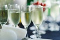 Champagne glasses on the buffet table. Table setting for a buffet at a party. Royalty Free Stock Photo