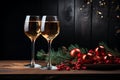 Champagne glasses , Christmas party. Holidays concept