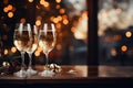 Champagne glasses , Christmas party. Holidays concept