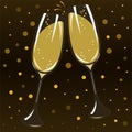 Champagne Glasses Clink Black Background Vector Illustration In Flat Style