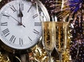 Champagne Glasses Clock Midnight Fireworks