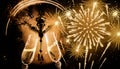 champagne glasses and fireworks Happy New Year Royalty Free Stock Photo