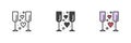 Champagne glasses with heart different style icon set Royalty Free Stock Photo