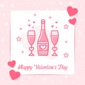 Champagne glasses heart valentine card love text Royalty Free Stock Photo