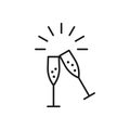 Champagne Glasses Icons. Wedding toasting, Wine glasses. Line thin icon, Vector illustration Royalty Free Stock Photo
