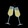 Champagne glasses isolated on black background. Flat vector illustration Royalty Free Stock Photo