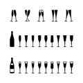 Champagne glasses set icon vector illustration set. Birthday Christmas Eve New Year happy event celebration silhouette pictogram Royalty Free Stock Photo