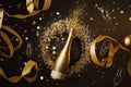 champagne with glasses, sparkles and sparks in the background. Royalty Free Stock Photo