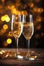 champagne glasses with sparkling lights background Royalty Free Stock Photo