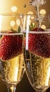 champagne glasses with strawberries and bubbles Royalty Free Stock Photo