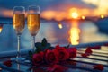 Champagne glasses on the table in Luxury cruise ship. travel concept. Generative AI Royalty Free Stock Photo