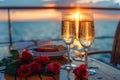 Champagne glasses on the table in Luxury cruise ship. travel concept. Generative AI Royalty Free Stock Photo