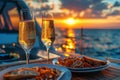 Champagne glasses on the table in Luxury cruise ship. travel concept. Generative AI Royalty Free Stock Photo