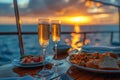 Champagne glasses on the table in Luxury cruise ship. travel concept. Generative AI Royalty Free Stock Photo