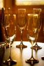 Champagne glasses on table