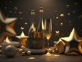 champagne with glasses, sparkles and sparks in the background. Royalty Free Stock Photo