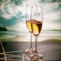 Champagne glasses on tropical beach - exotic New Year Royalty Free Stock Photo