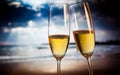 Champagne glasses on tropical beach - exotic New Year Royalty Free Stock Photo