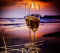 Champagne glasses on tropical beach - exotic New Year Royalty Free Stock Photo