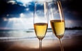 Champagne glasses on tropical beach - exotic New Year Royalty Free Stock Photo