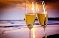 Champagne glasses on tropical beach - exotic New Year Royalty Free Stock Photo