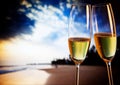 Champagne glasses on tropical beach - exotic New Year Royalty Free Stock Photo