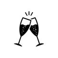 Champagne glasses vector icon. Glasses with wine illustration symbol. cheers sign or logo. Royalty Free Stock Photo