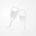 Champagne glasses vector icon with shadow. Paper style