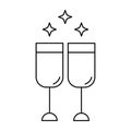 Champagne glasses vector outline icon isolated on white background. Wedding toasting, wine glasses with sparkling Royalty Free Stock Photo