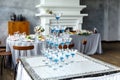 Champagne glasses. Wedding slide champagne for bride and groom. Colorful wedding glasses with champagne. Catering service