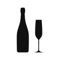 Champagne goblet and bottle icon. Vector illustration.