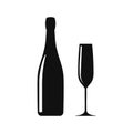 Champagne goblet and bottle. Vector illustration. Isolated.