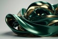 Champagne Gold & Deep Green Twisted Waves: Modern Minimalism in 3D Render