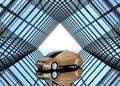 Champagne gold sedan on kaleidoscope style background