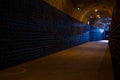 Champagne grand cru sparkling wine production in bottles in rows in underground cellars, Reims, Champagne, France