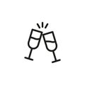 Champagne icon. Two glasses of champagne. A toast. Simple linear vector illustration on a white background Royalty Free Stock Photo