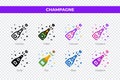 Champagne icons in different style. Champagne icons set. Holiday symbol. Different style icons set. Vector illustration