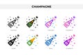 Champagne icons in different style. Champagne icons set. Holiday symbol. Different style icons set. Vector illustration