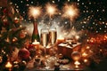 Champagne New Year Christmas Celebration. AI generated