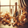 Christmas still life, Golden Cup Elegance: A Toast to Remember