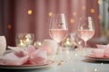 Champagne or rose wine in many elegant glasses on festive pink background. Royalty Free Stock Photo